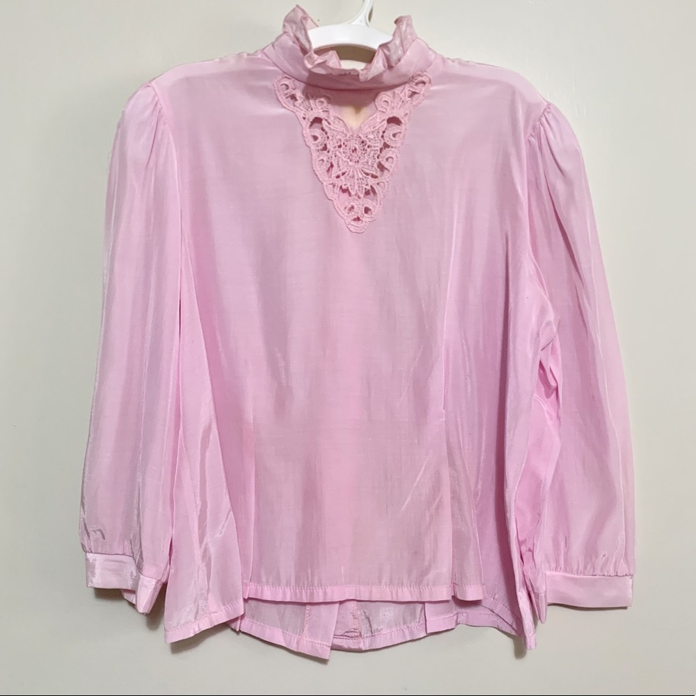 Vintage 80s Satin Cottage Blouse M - Picture 5 of 10